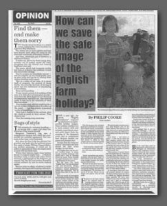 English Farm Holidays article, Western Daily Press